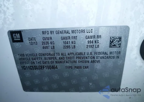 2014 Chevrolet Malibu 1Lt z USA, uszkodzony, nr VIN 1G11C5SL6EF190464